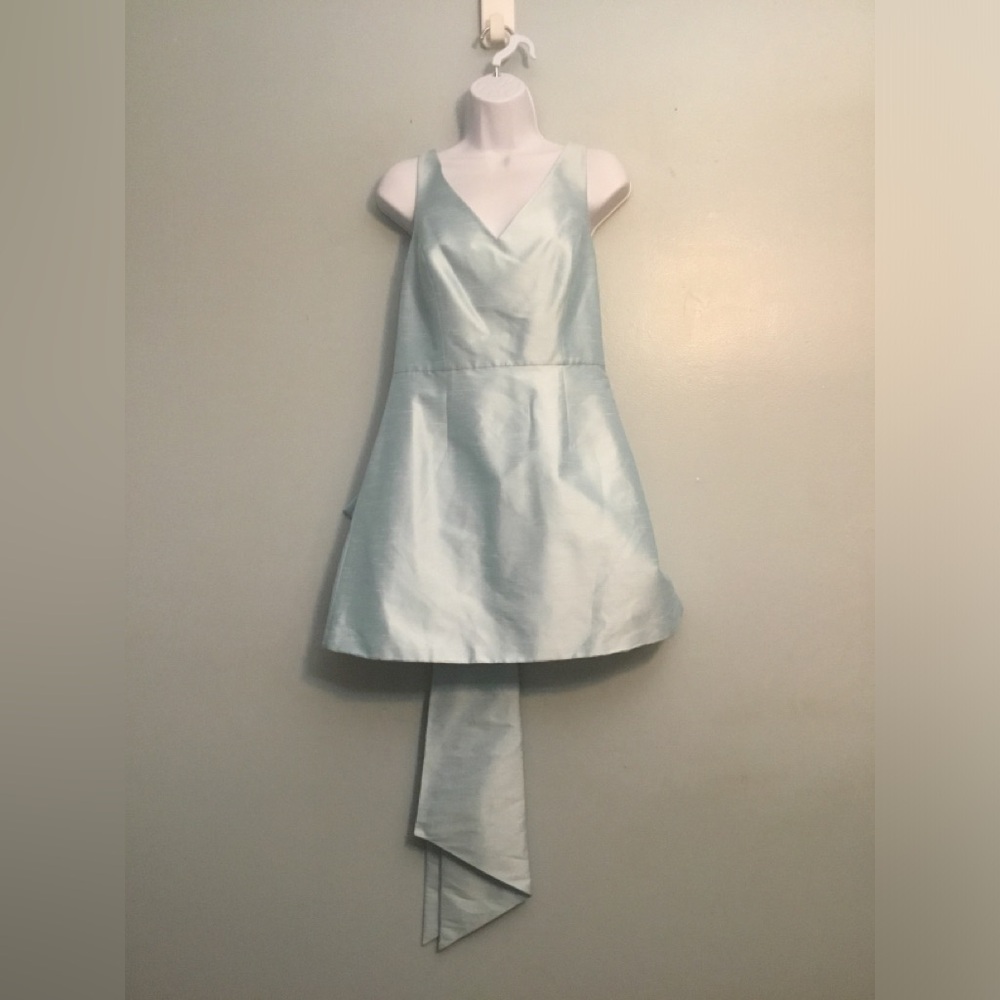 Sachin + Babi Pale Blue Satin V-Neck Dress
